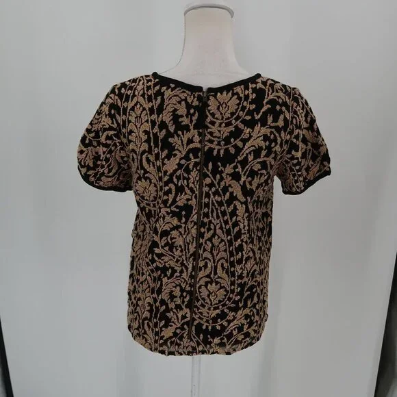 Joie Women's Short Sleeve Blouse Sparkly Gold and Black Size Small - Picture 6 of 8